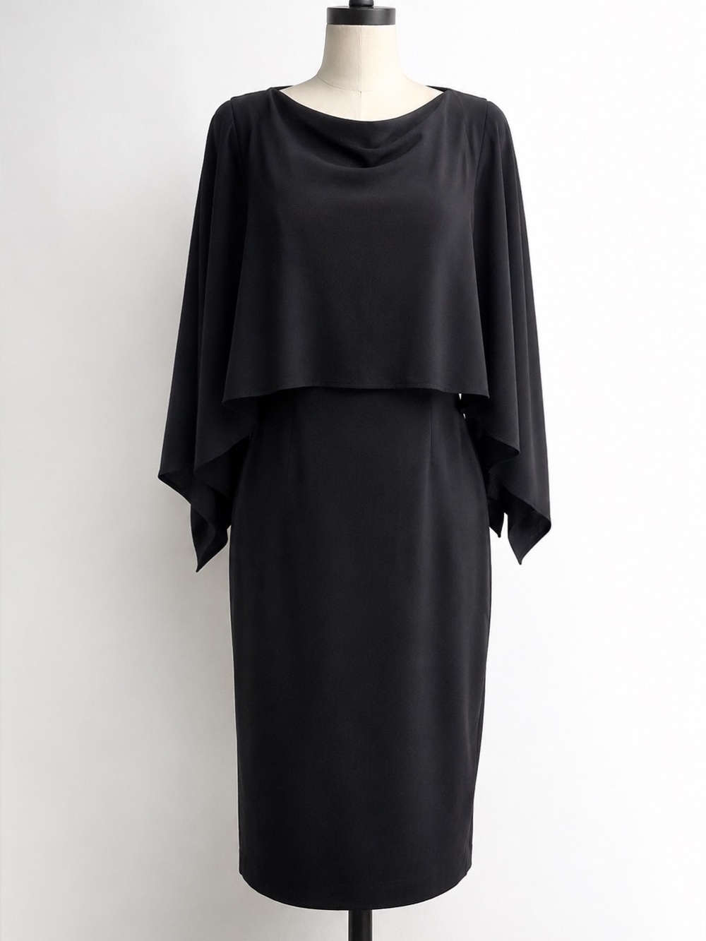 Chico's Black Cape Dress Petite 0P Convertible Drape Neck Sheath Cocktail